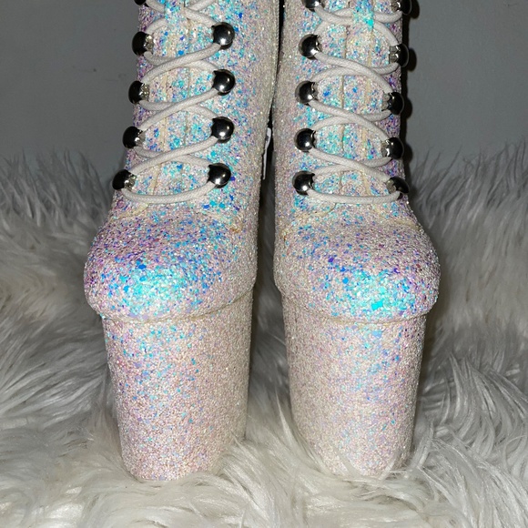 YRU MYA STAR WHITE GLITTER PLATFORM Stripper Dancewear BOOTS HEELS  XTRA Size 5 - Picture 6 of 16